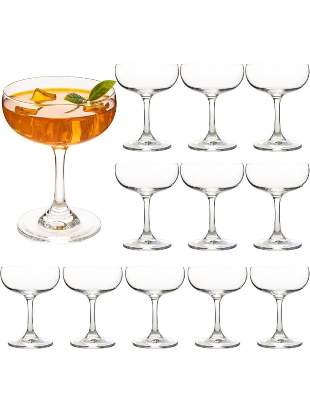 Elegant 7oz Crystal Champagne Coupe Glasses Set of 12 - Dishwasher Safe